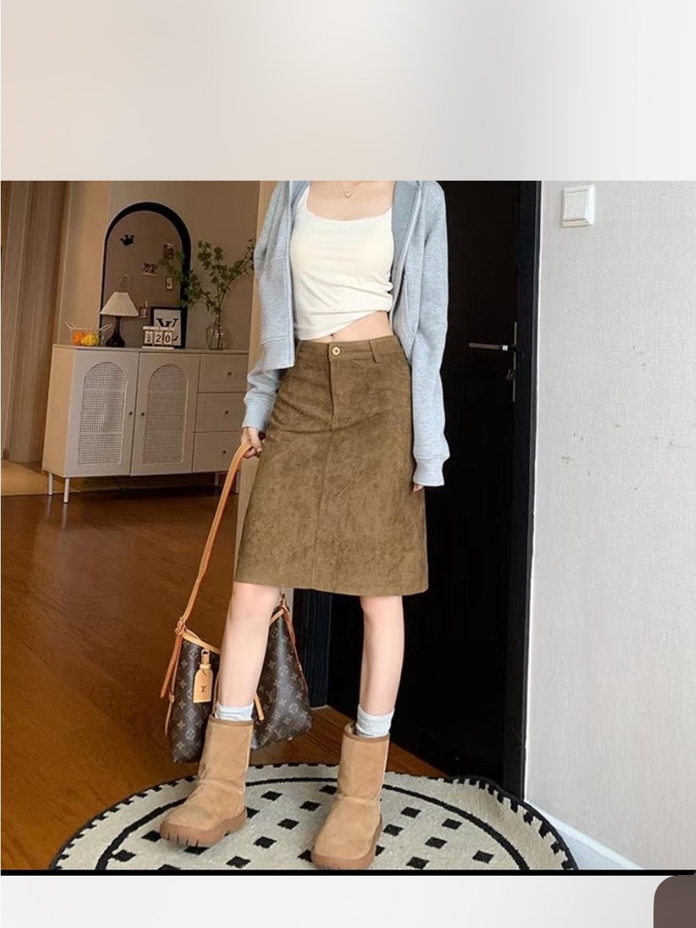 Suede Midi Skirt in Brown